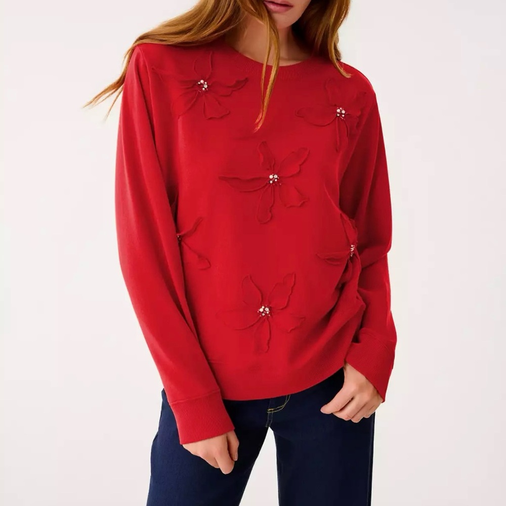 Brand New Lilly Pulitzer Ballad Cotton Sweatshirt Cranberry Red Poinsettia XL